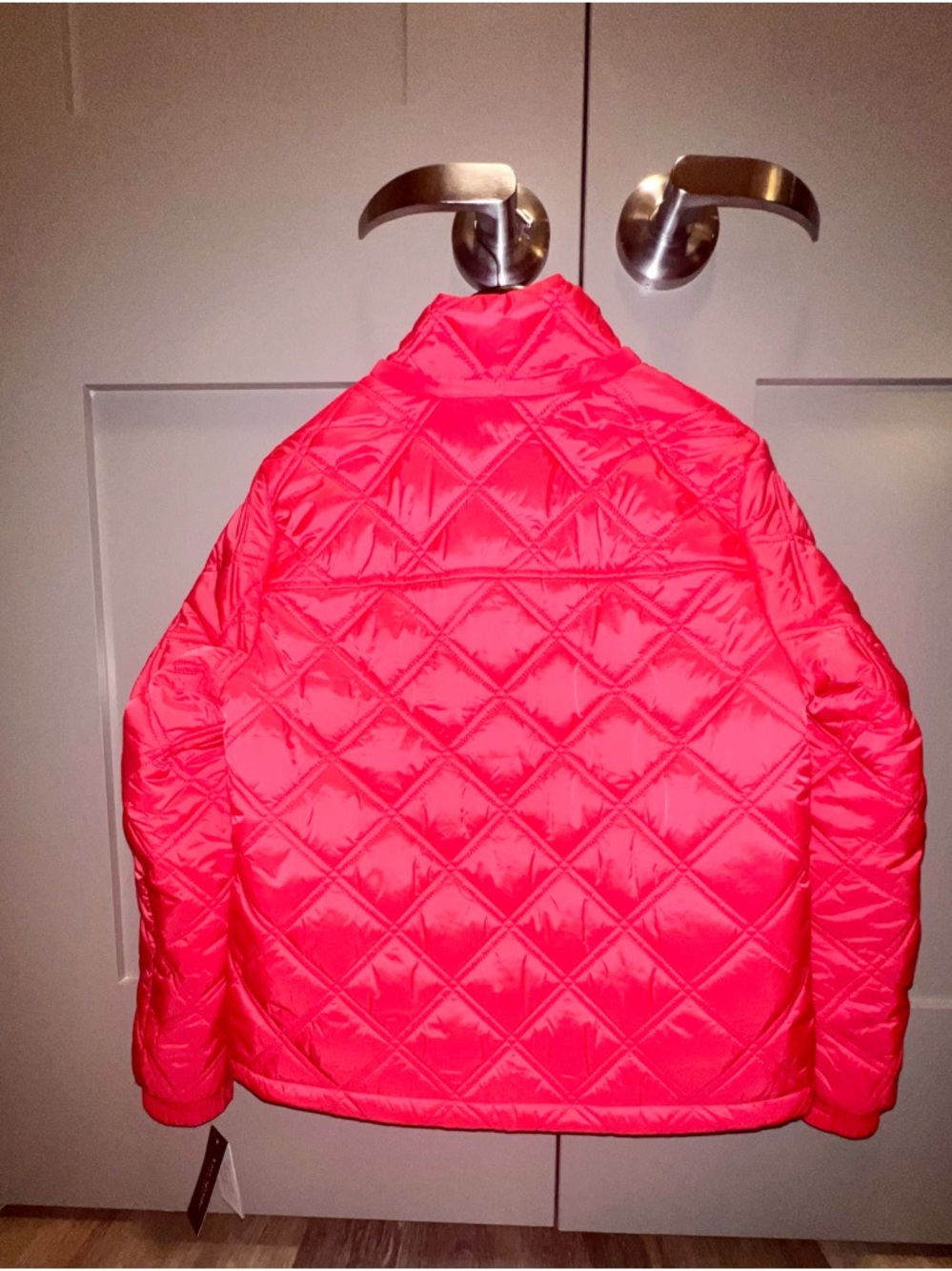 kate spade Quilted Bright Red Diamond Puffer Jacket with Hood - Picture 4 of 8